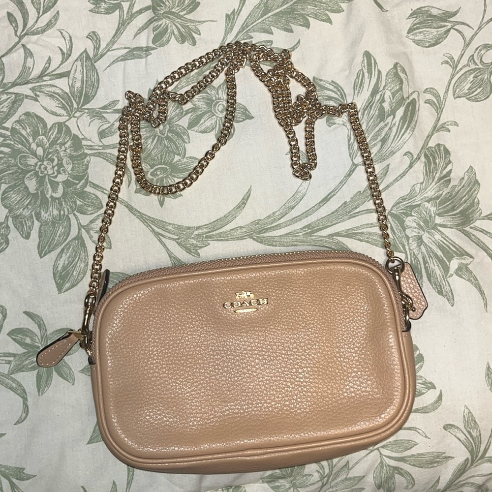Coach Small Crossbody Bag with Gold Chain Strap in color cream